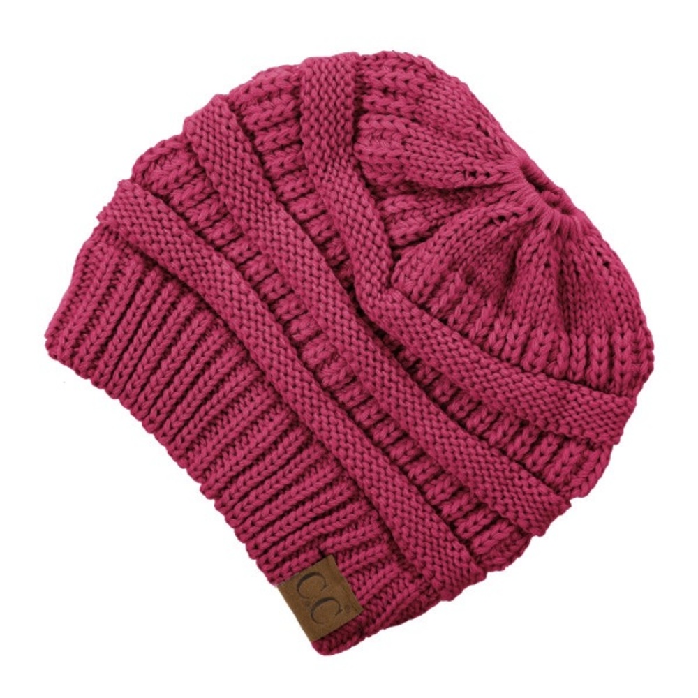 Messy Bun Knitted Beanie Rose